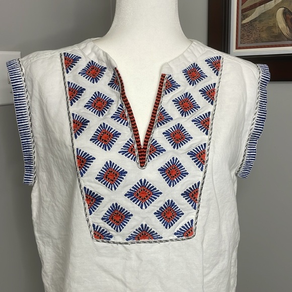 J. Crew White Top with Blue and Red Embroidery - Picture 2 of 7